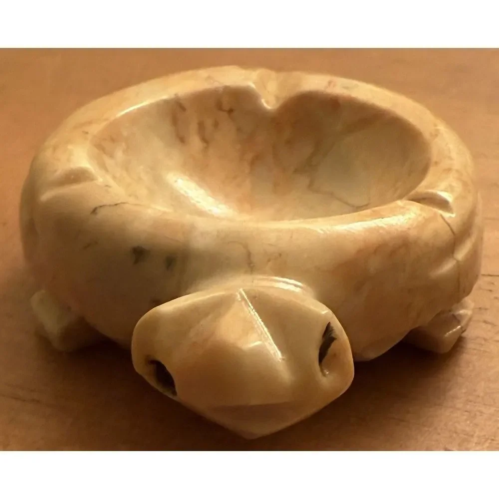Vintage Turtle Trinket Dish/ Ashtray Carved Natural Marble‎
